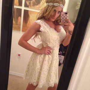 Beautiful cream lace dress with lime green